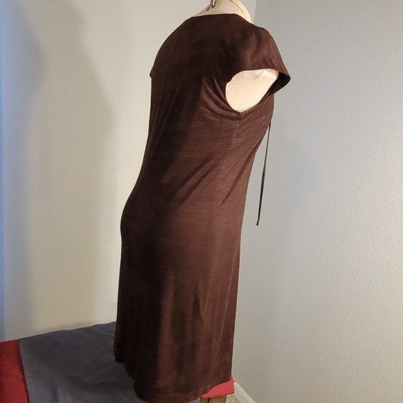 SANDRA DARREN WOMENS BROWN SHORT SLEEVE VEGAN VELVET LACE NECK DRESS - Picture 7 of 13